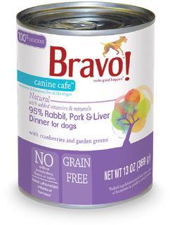 Bravo Canine Caf 95% Rabbit, Pork & Liver Dinner Dog 12-13z