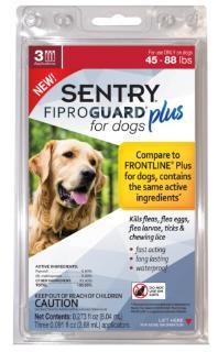 SENTRY FiproGuard Plus Dog Flea & Tick Spot-On 45-88lb 3ct