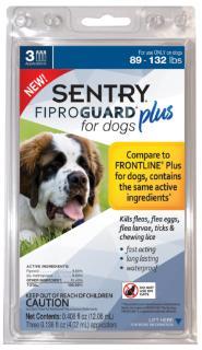 SENTRY FiproGuard Plus Dog Flea & Tick Spot-On 89-132lb 3ct