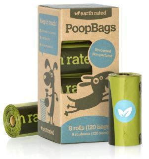 120-Count Earth Rated Unscented Dog Waste Bags, 8 Refill Rolls 120ct