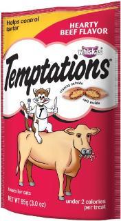 Mars Whiskas Temptations Hearty Beef 12-3Oz Pouch