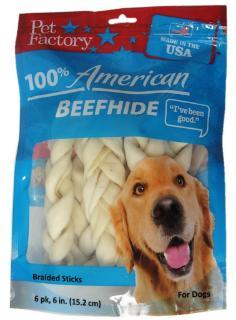 Pet Factory 6 Pk 6 USA Beefhide Braided Sticks